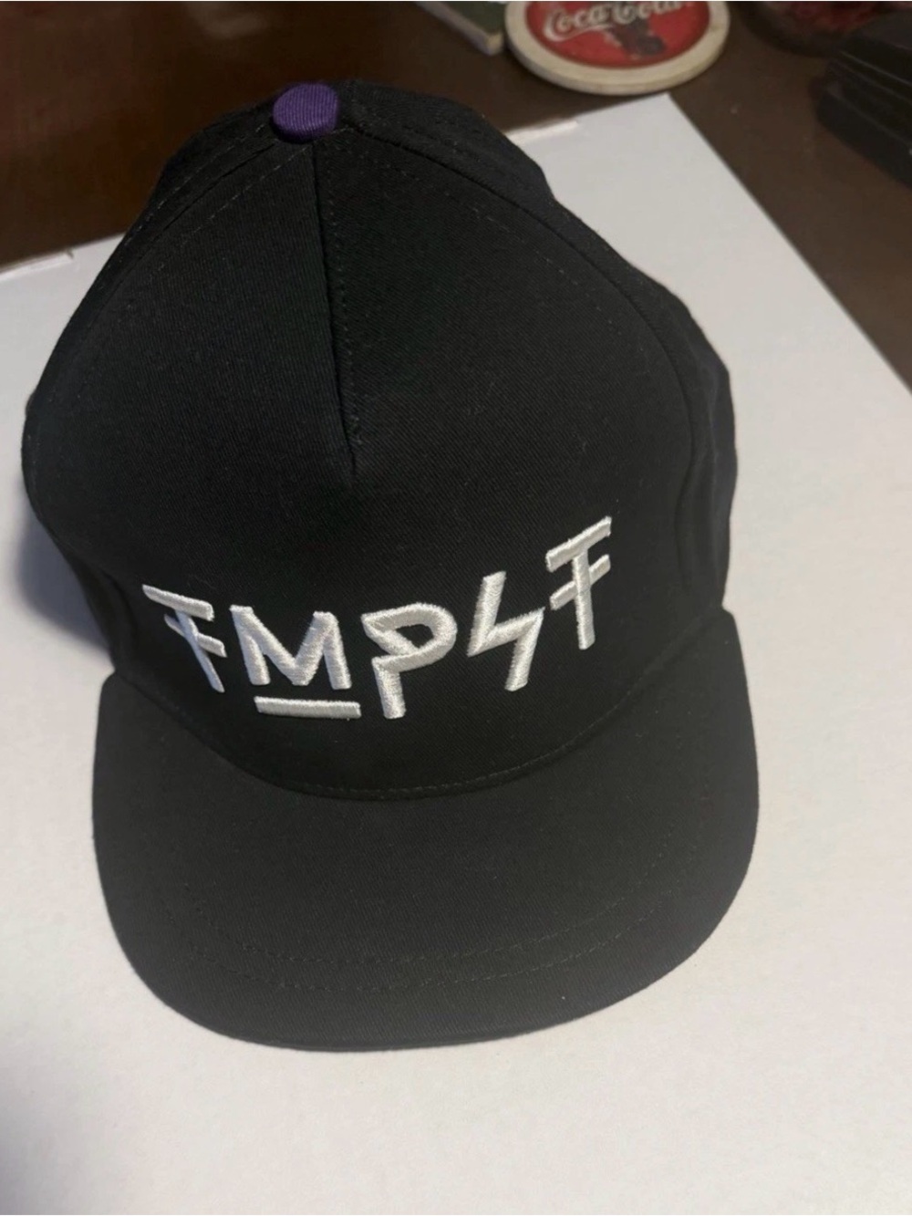 Black Embroidered Lightning Logo Cap with Purple Top Button